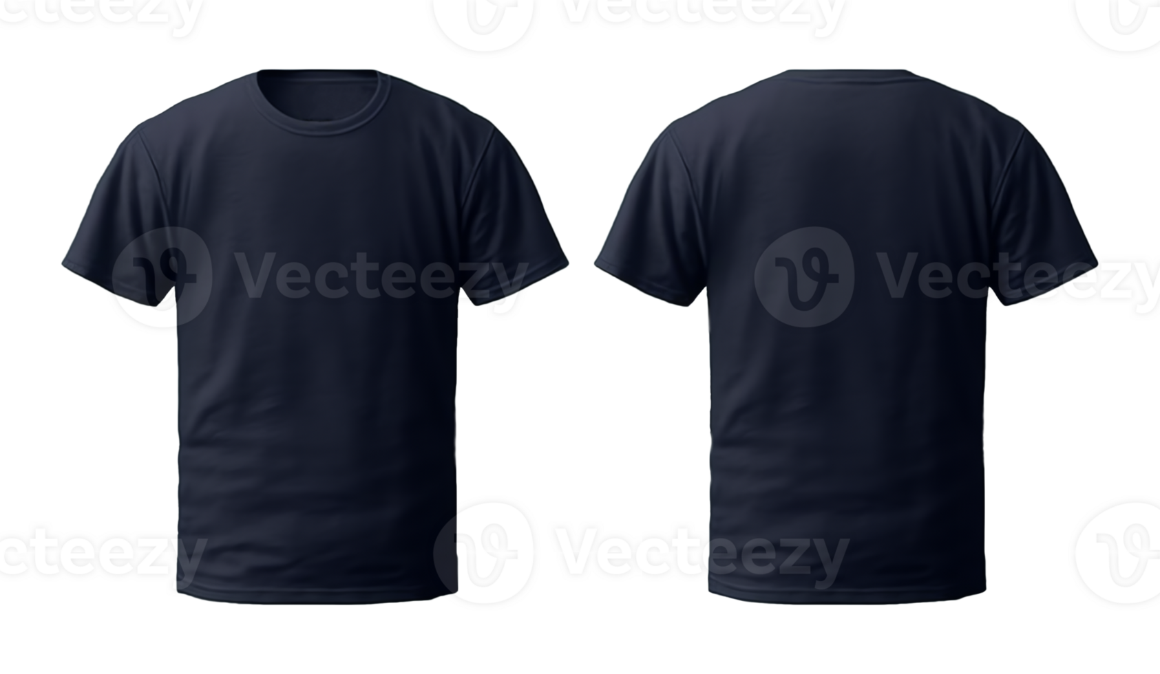 plain navy t-shirt mockup template, with views, front and back, isolated on transparent background, png