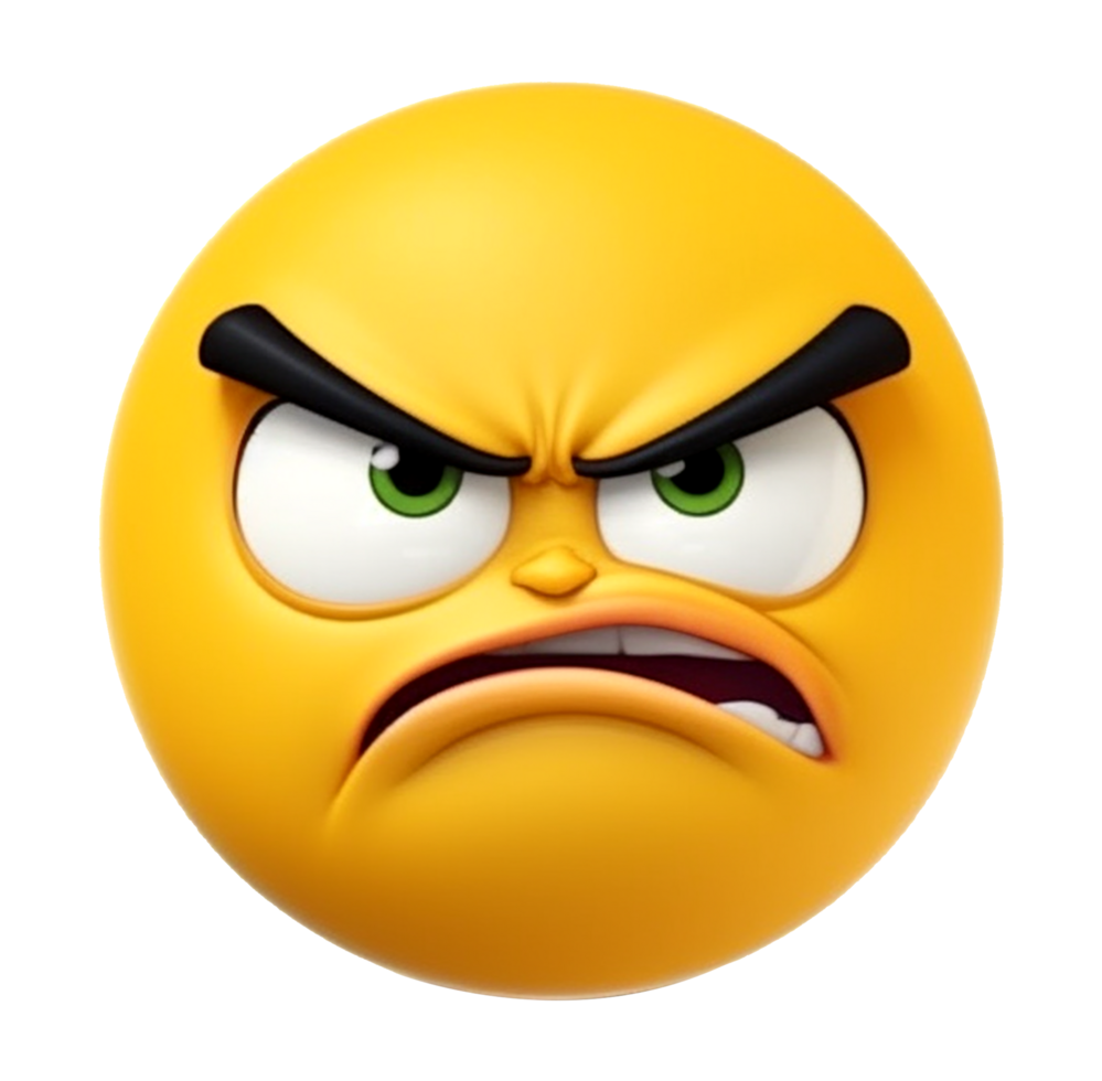 yellow emoticon 3d icon. angry facial expression. png