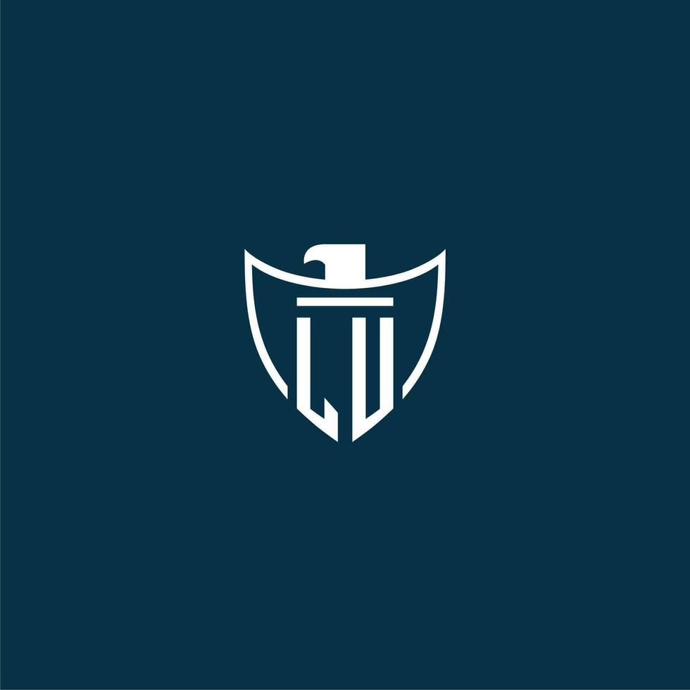 LU initial monogram logo for shield with eagle image vector design