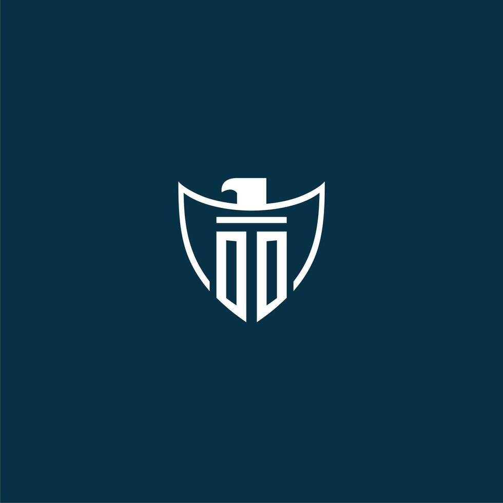 OO initial monogram logo for shield with eagle image vector design