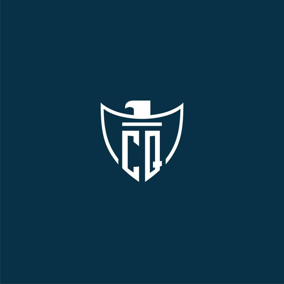 CQ initial monogram logo for shield with eagle image vector design