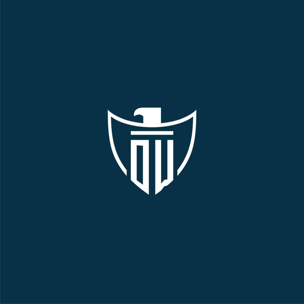 OW initial monogram logo for shield with eagle image vector design