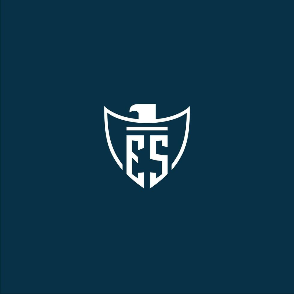 ES initial monogram logo for shield with eagle image vector design
