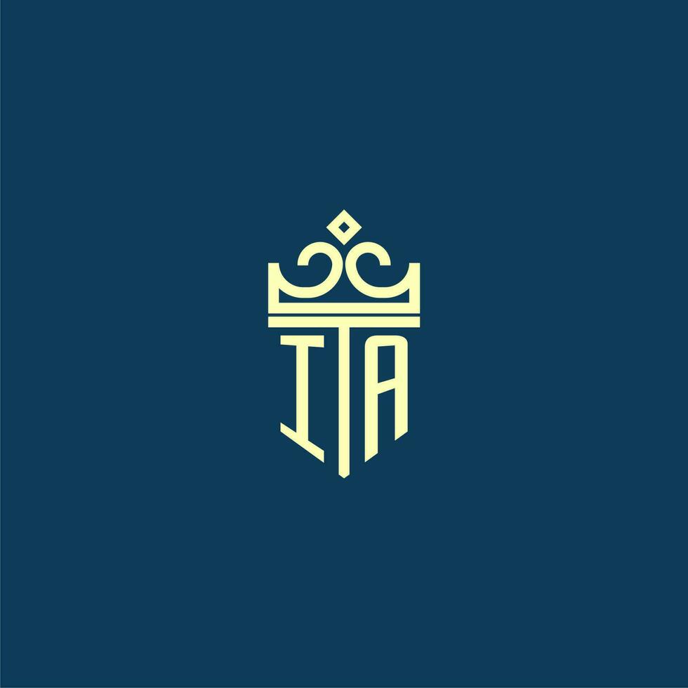 IA initial monogram shield logo design for crown vector image