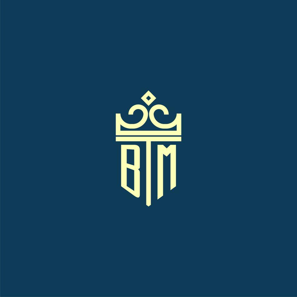 BM initial monogram shield logo design for crown vector image