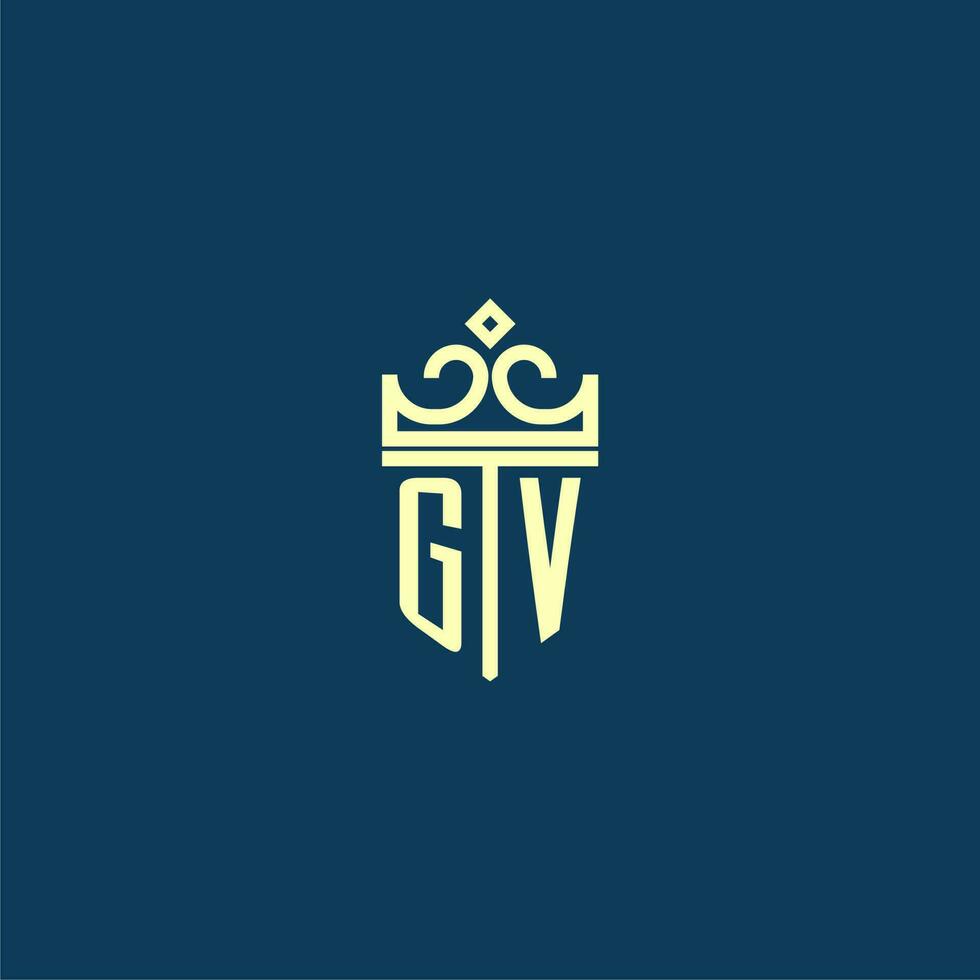 GV initial monogram shield logo design for crown vector image