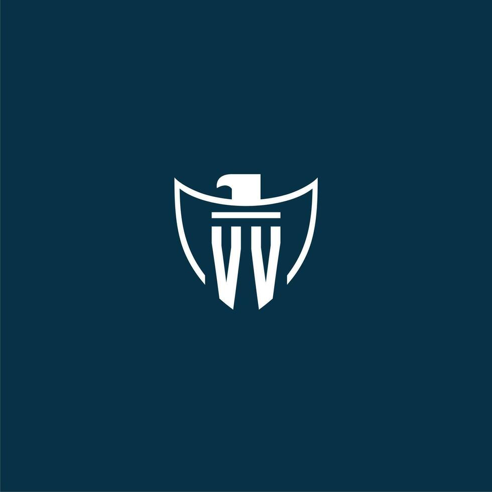 VV initial monogram logo for shield with eagle image vector design