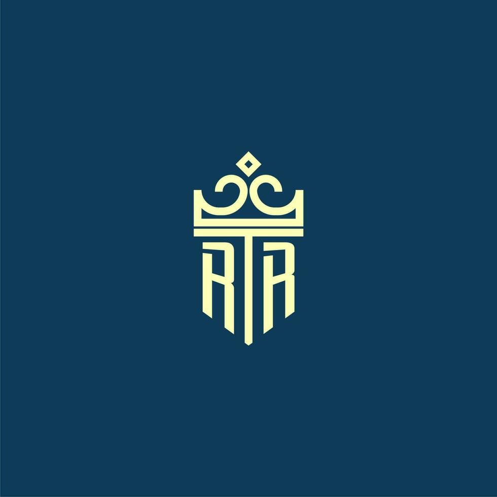 RR initial monogram shield logo design for crown vector image