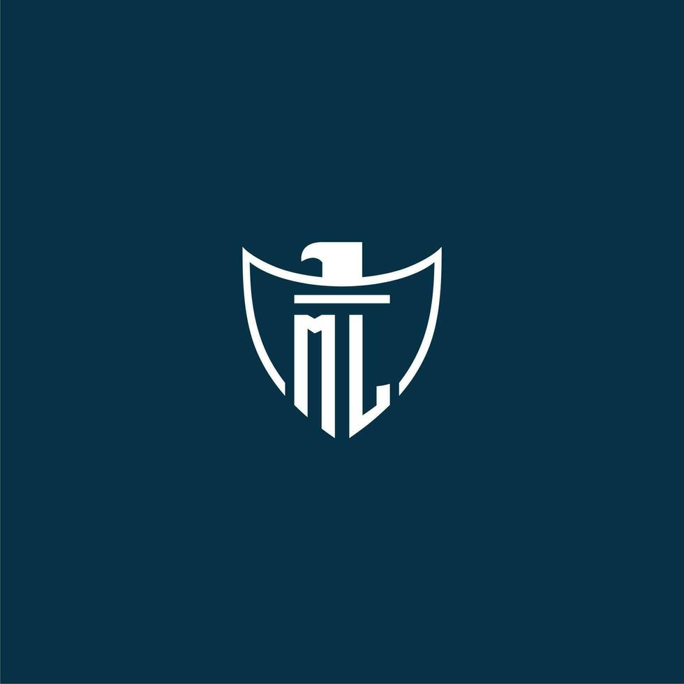 ML initial monogram logo for shield with eagle image vector design