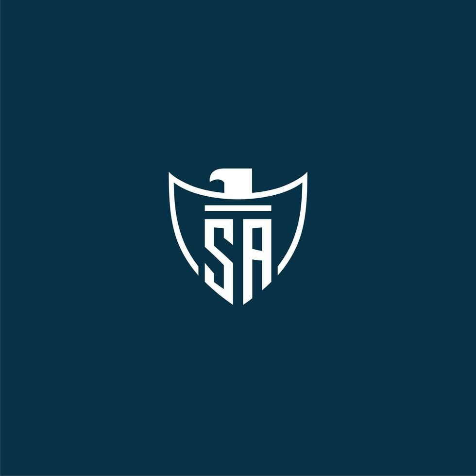 SA initial monogram logo for shield with eagle image vector design