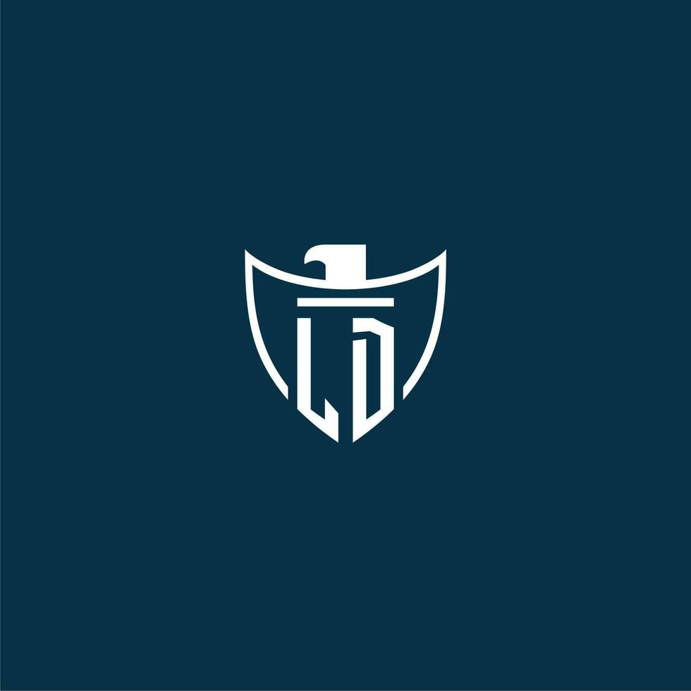 LD initial monogram logo for shield with eagle image vector design