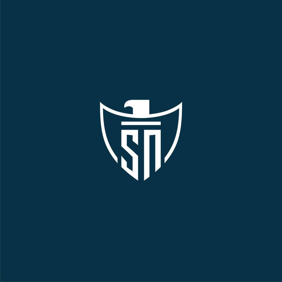 SN initial monogram logo for shield with eagle image vector design