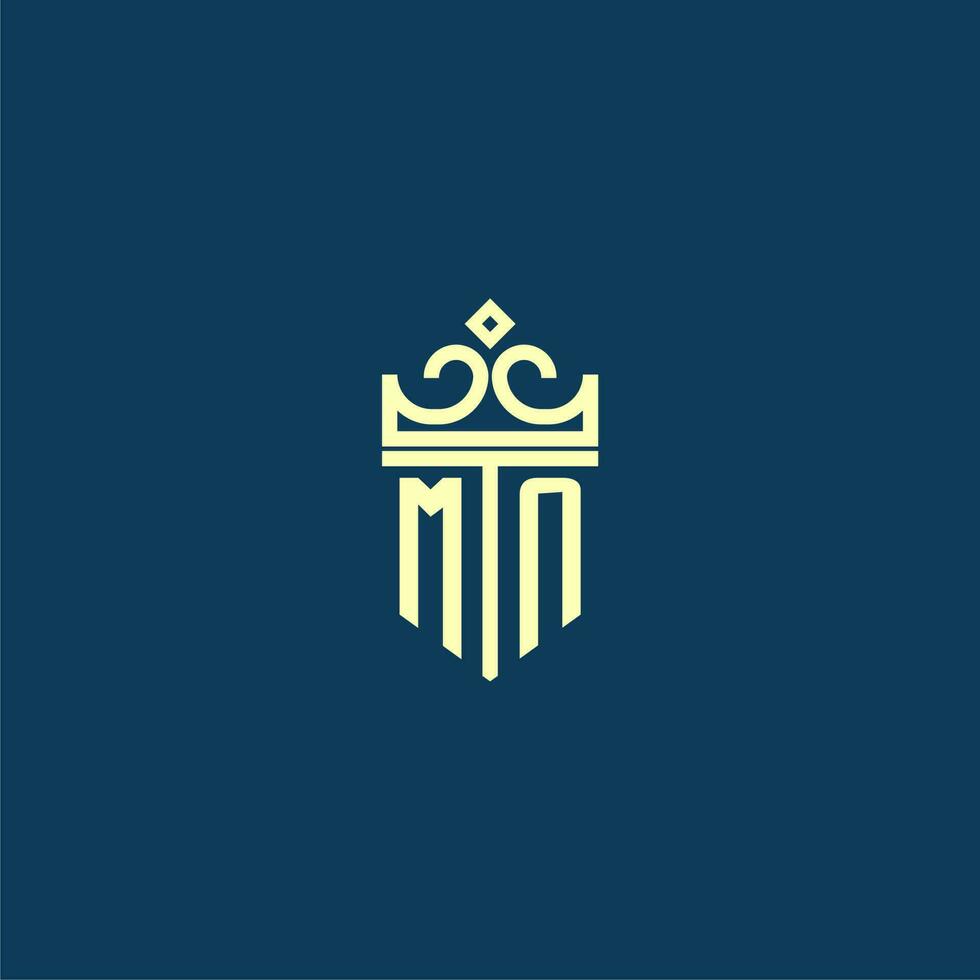 MN initial monogram shield logo design for crown vector image