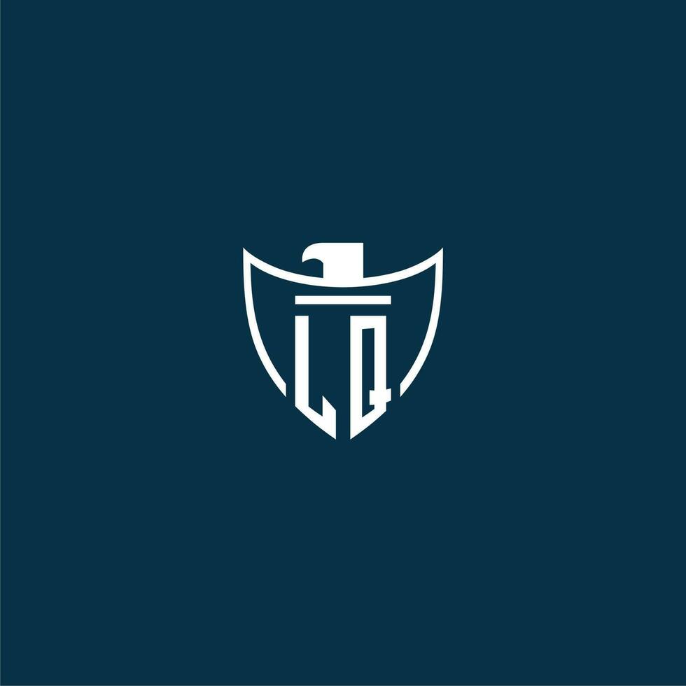 LQ initial monogram logo for shield with eagle image vector design