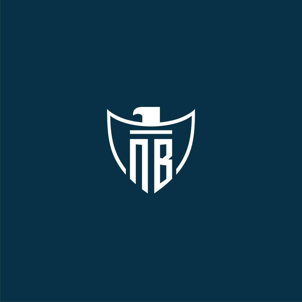 NB initial monogram logo for shield with eagle image vector design