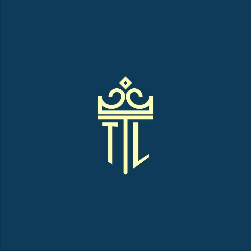 TL initial monogram shield logo design for crown vector image