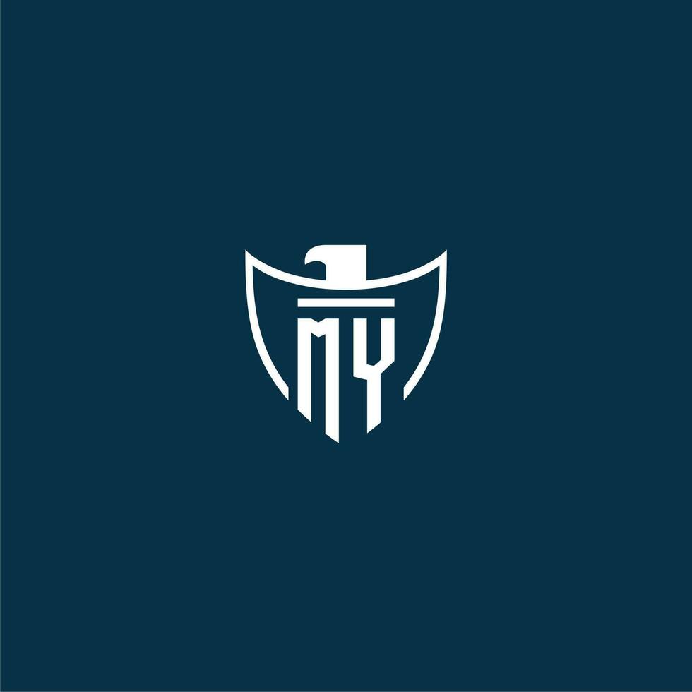 MY initial monogram logo for shield with eagle image vector design