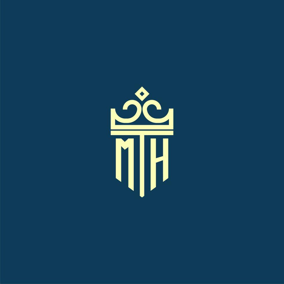 MH initial monogram shield logo design for crown vector image