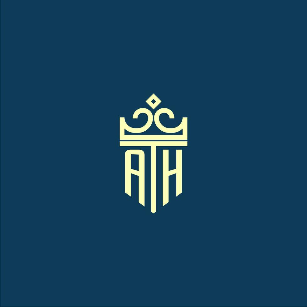 AH initial monogram shield logo design for crown vector image