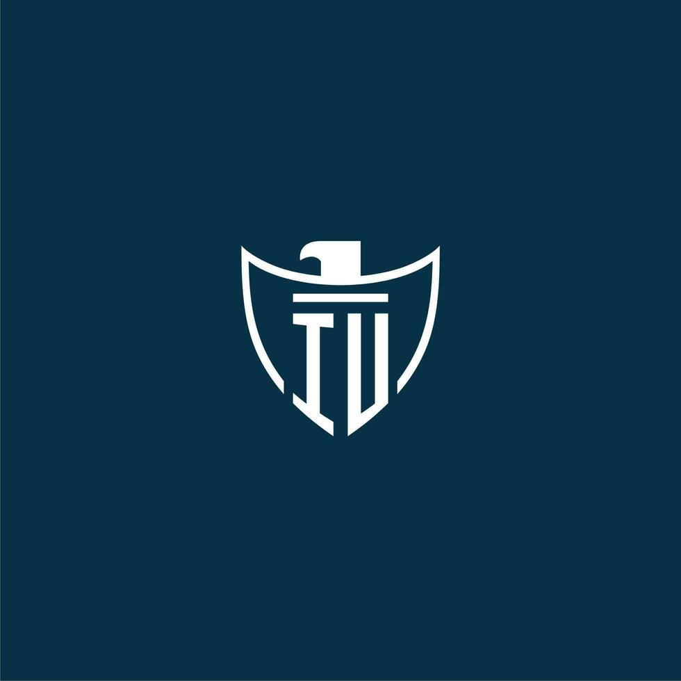 IU initial monogram logo for shield with eagle image vector design