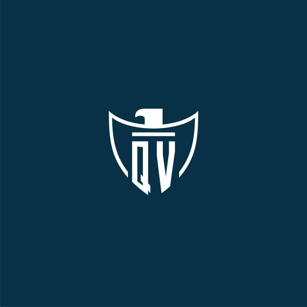 QV initial monogram logo for shield with eagle image vector design