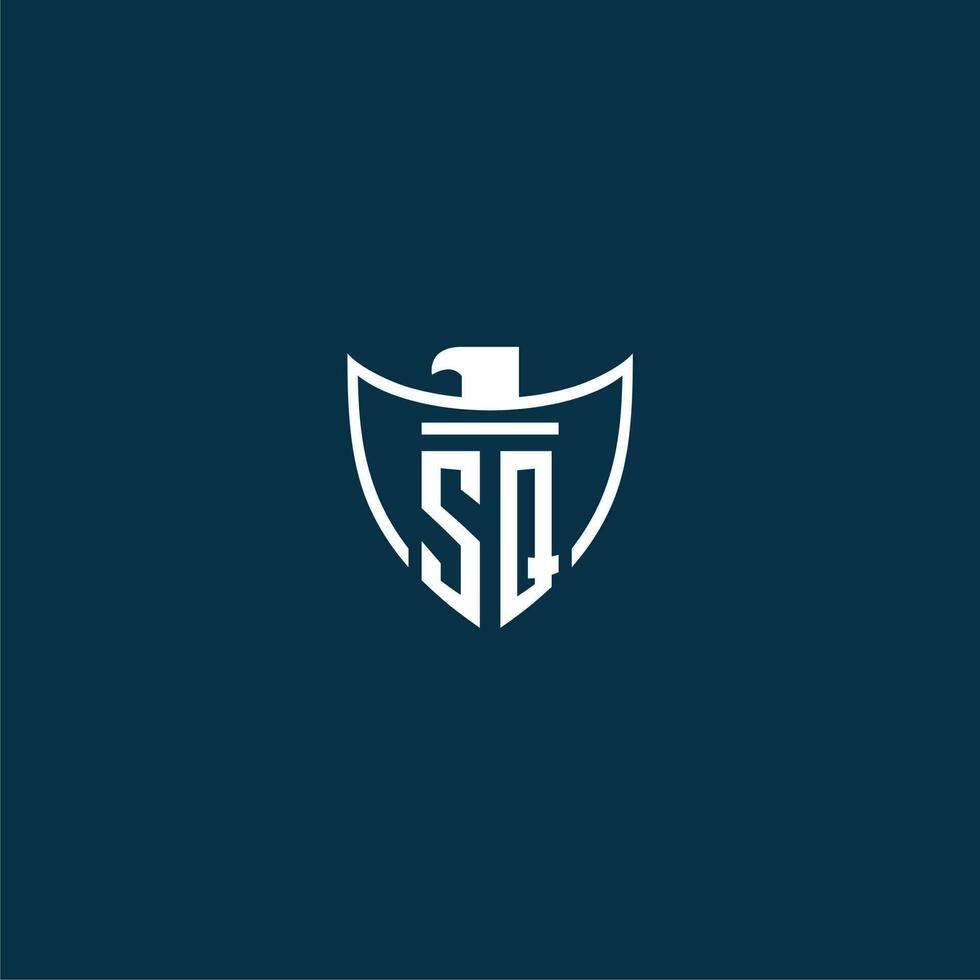SQ initial monogram logo for shield with eagle image vector design