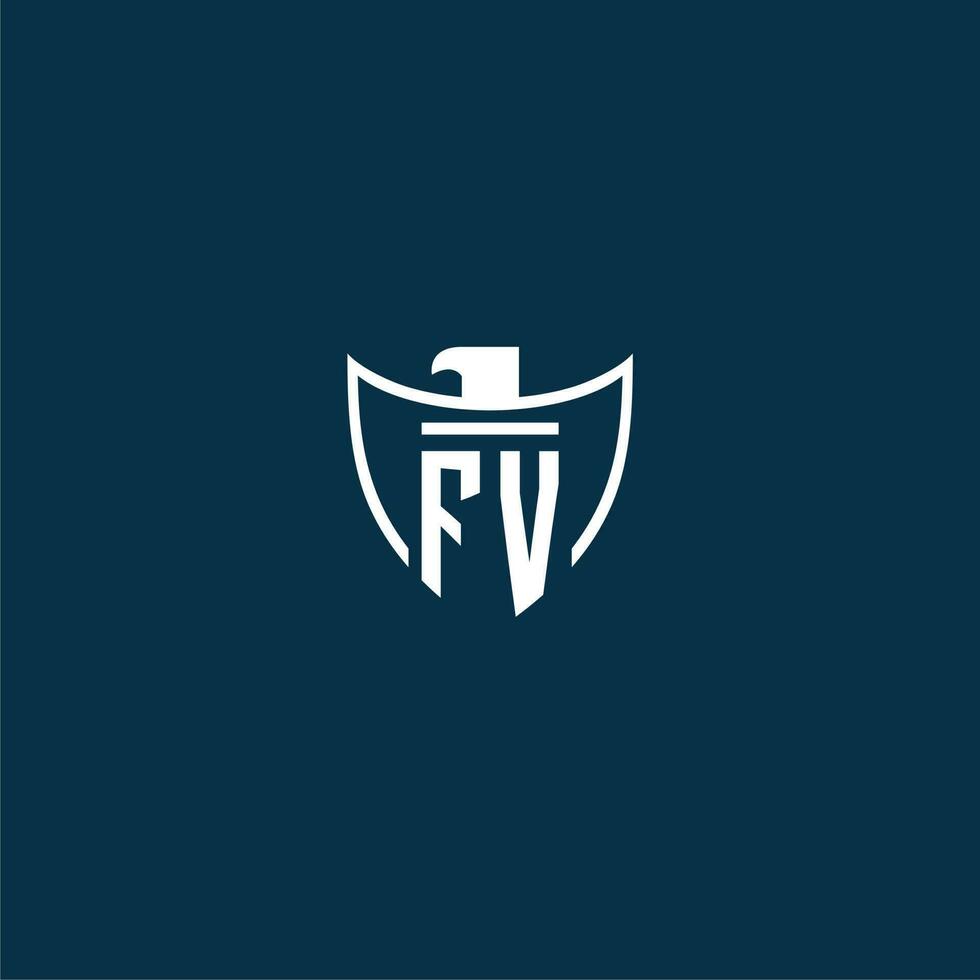 FV initial monogram logo for shield with eagle image vector design