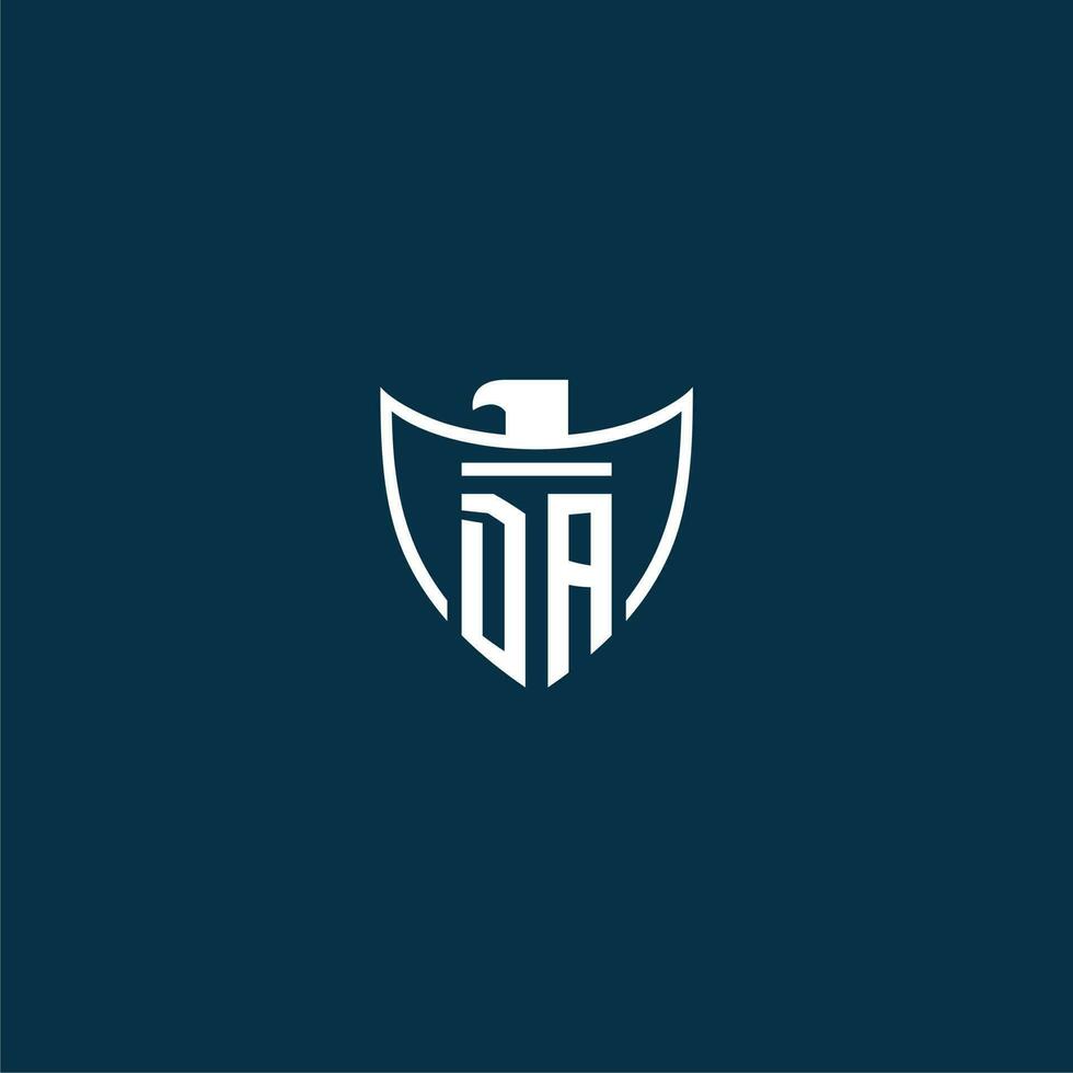 DA initial monogram logo for shield with eagle image vector design