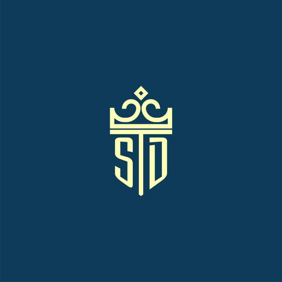 SD initial monogram shield logo design for crown vector image