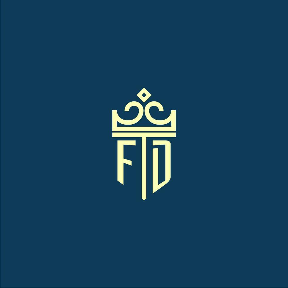 FD initial monogram shield logo design for crown vector image