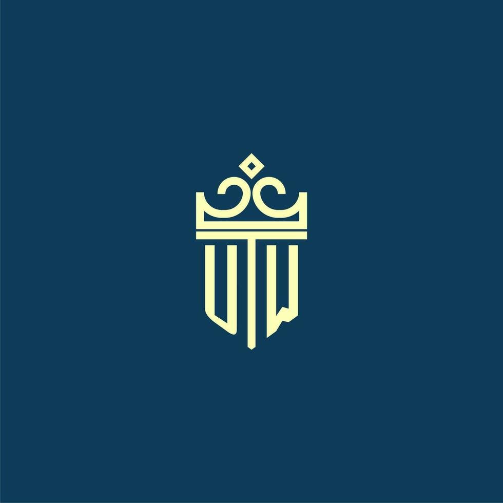UW initial monogram shield logo design for crown vector image