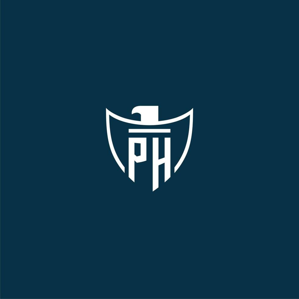 PH initial monogram logo for shield with eagle image vector design