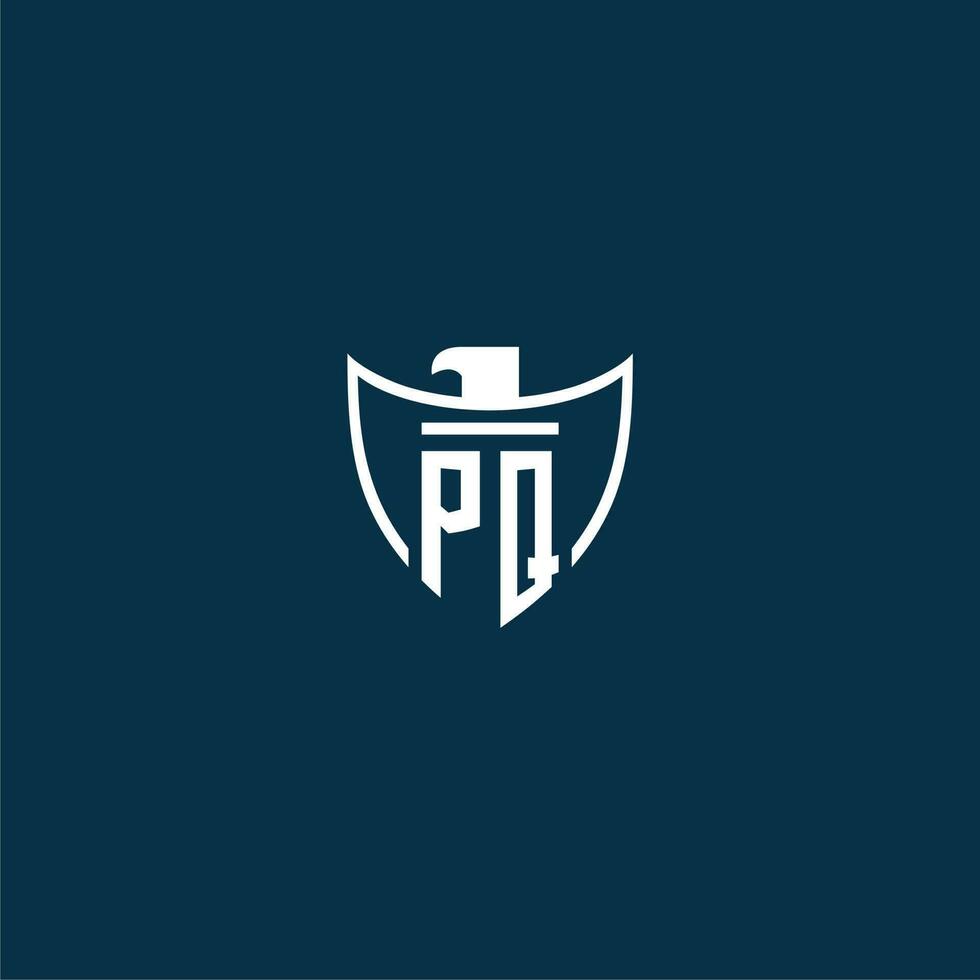 PQ initial monogram logo for shield with eagle image vector design