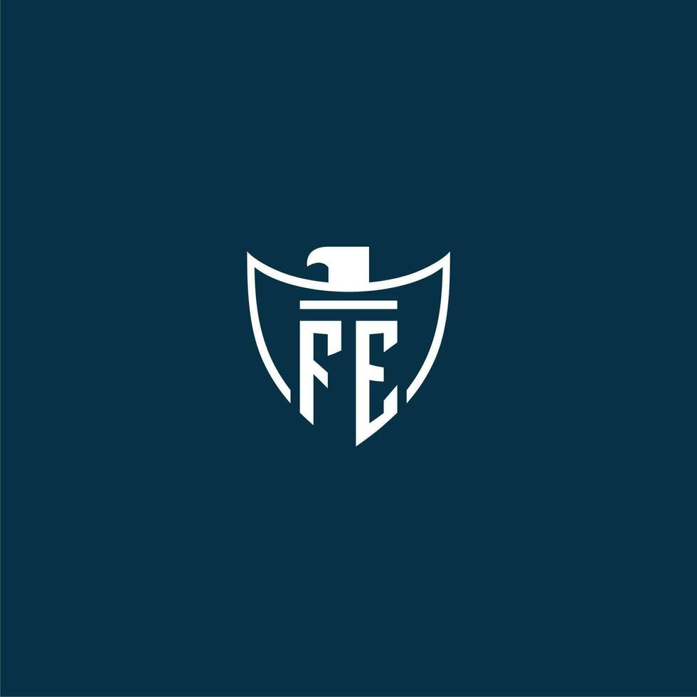 FE initial monogram logo for shield with eagle image vector design