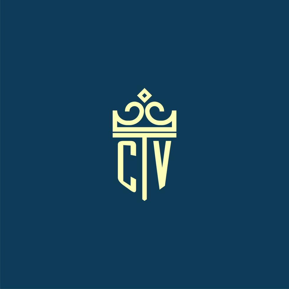 CV initial monogram shield logo design for crown vector image