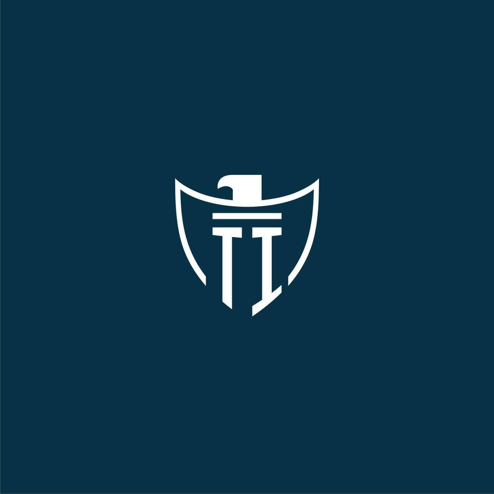 TI initial monogram logo for shield with eagle image vector design