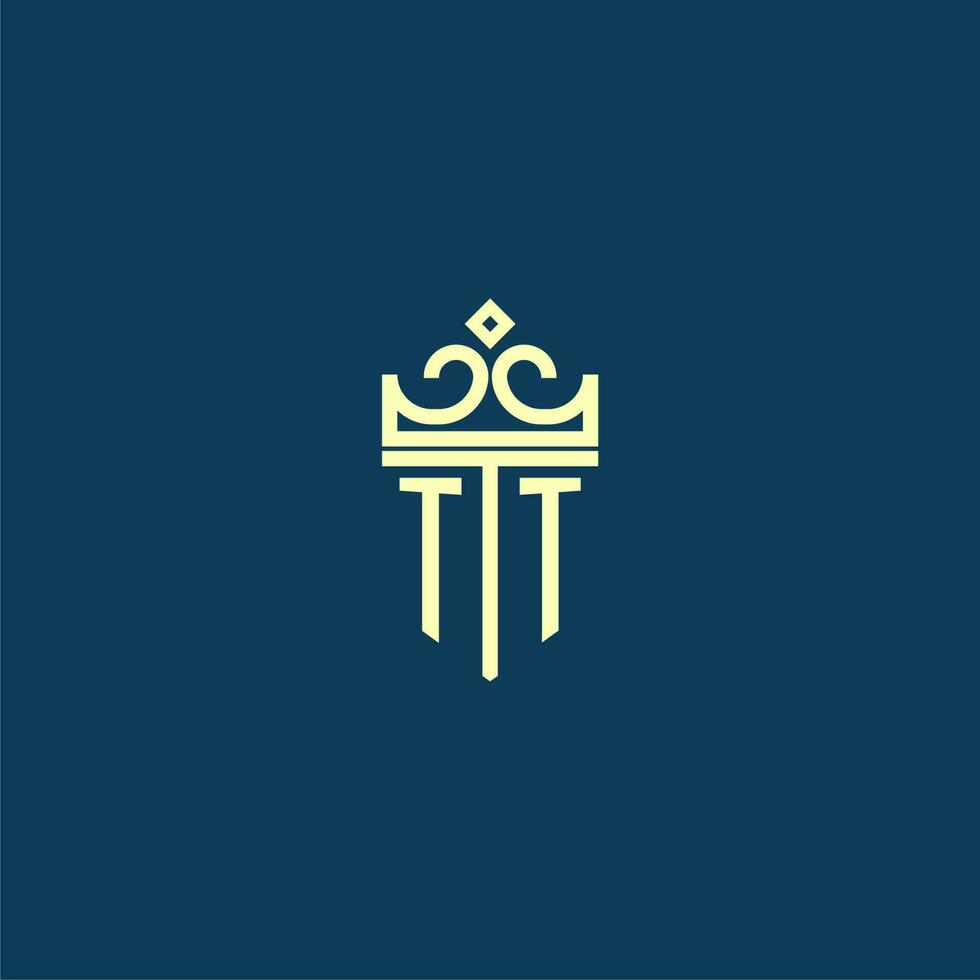 TT initial monogram shield logo design for crown vector image