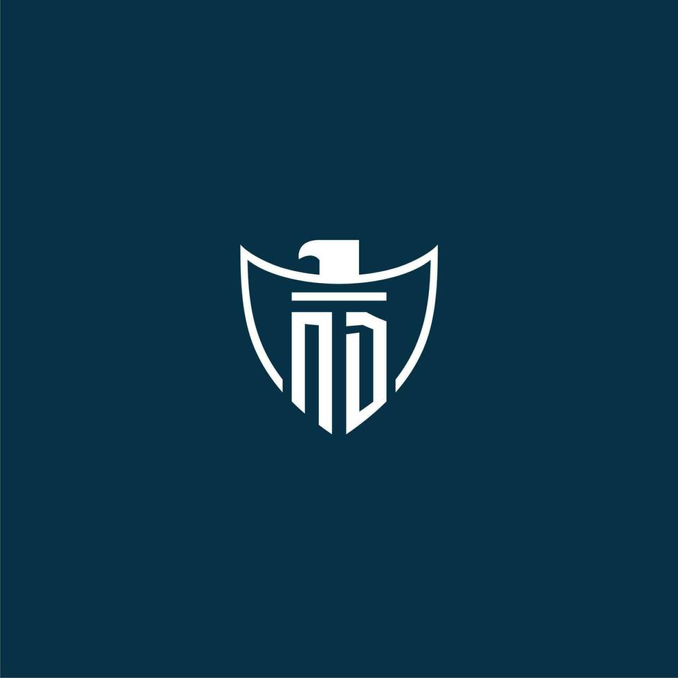 ND initial monogram logo for shield with eagle image vector design