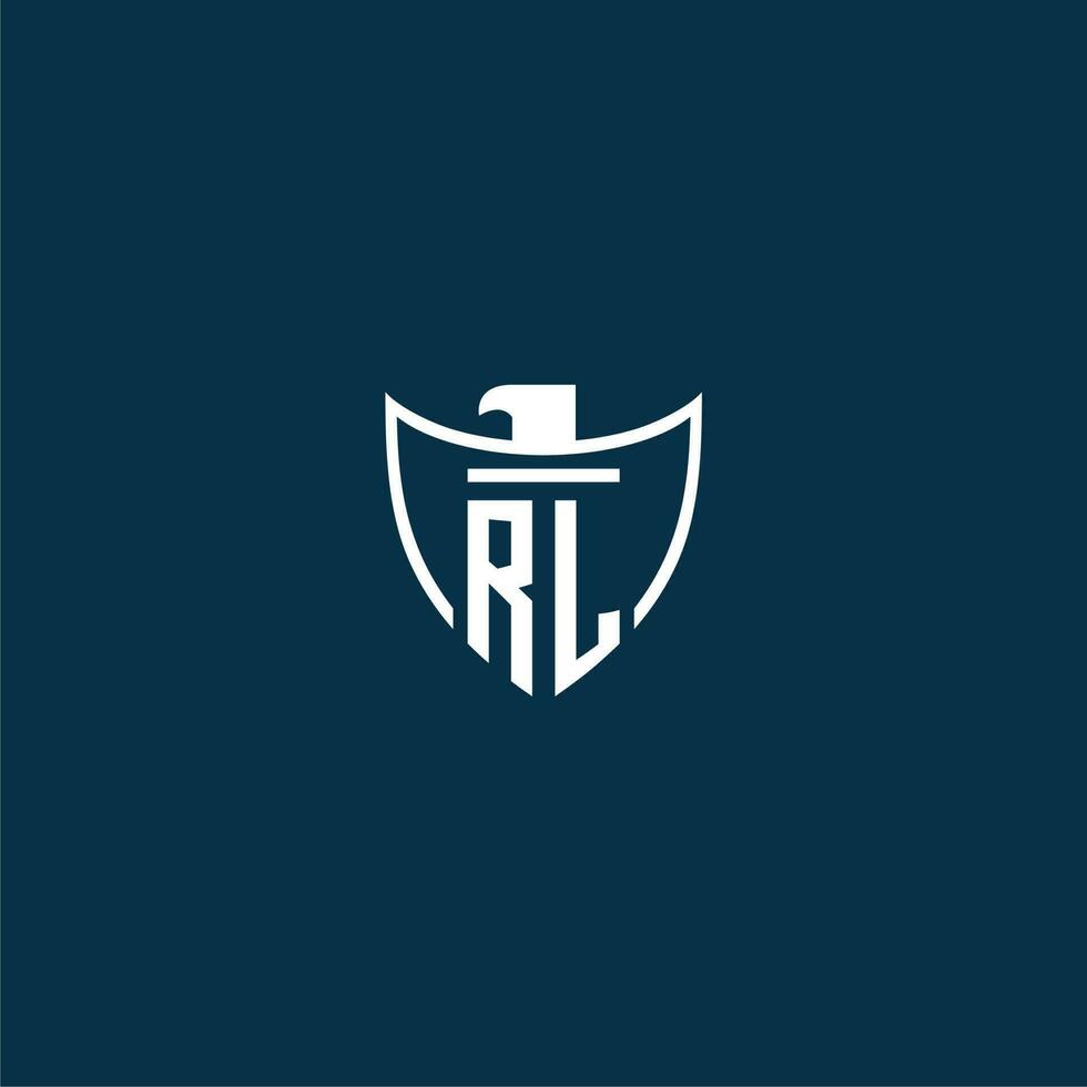 RL initial monogram logo for shield with eagle image vector design