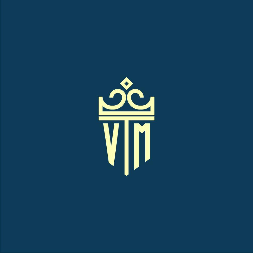 VM initial monogram shield logo design for crown vector image