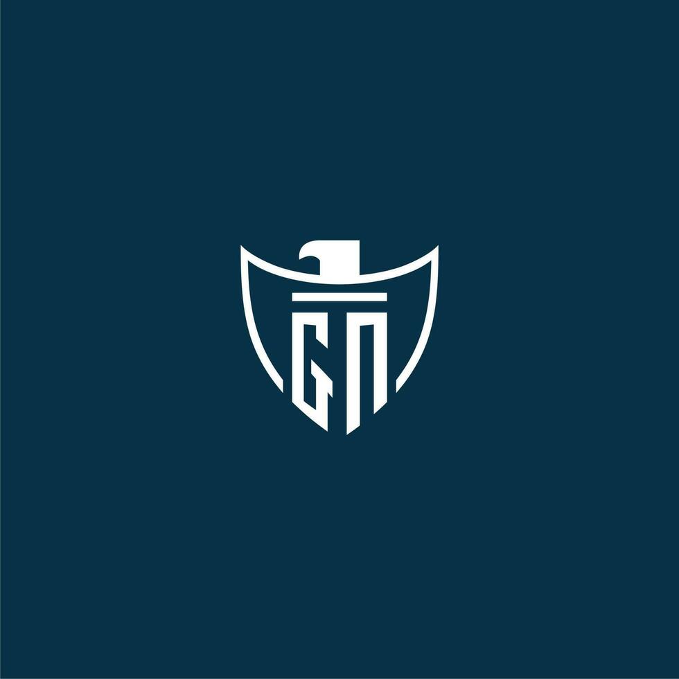 GN initial monogram logo for shield with eagle image vector design