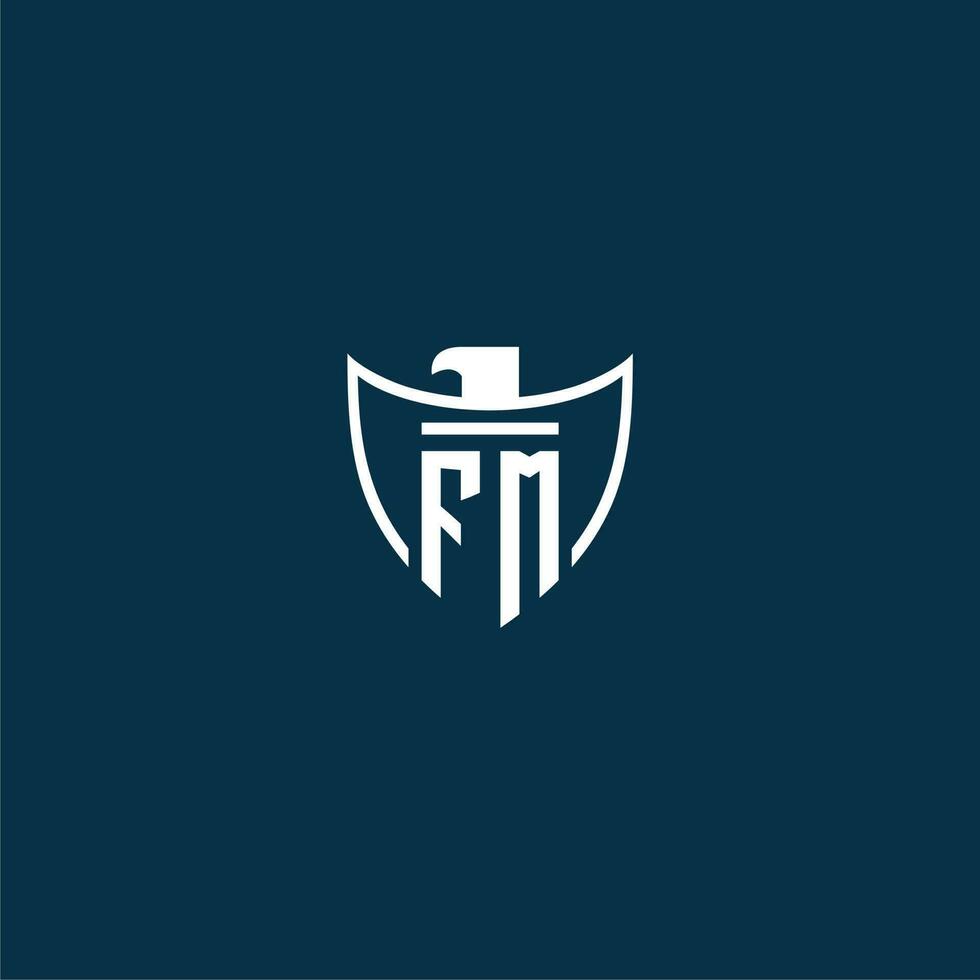 FM initial monogram logo for shield with eagle image vector design