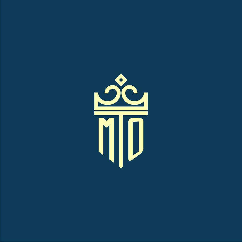 MO initial monogram shield logo design for crown vector image