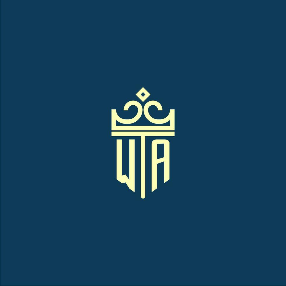 WA initial monogram shield logo design for crown vector image