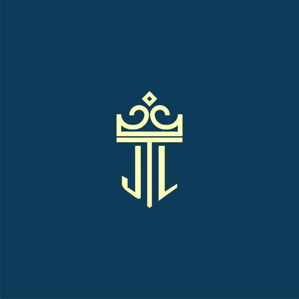 JL initial monogram shield logo design for crown vector image