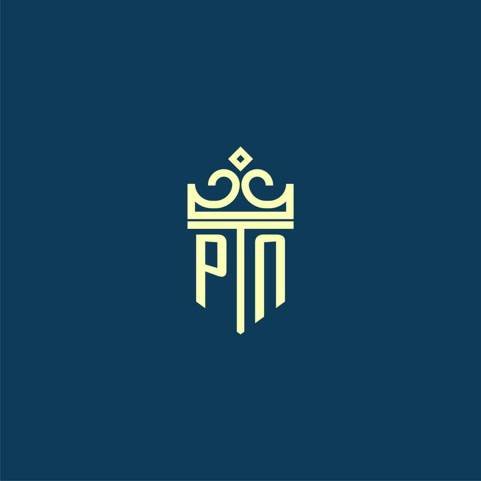 PN initial monogram shield logo design for crown vector image