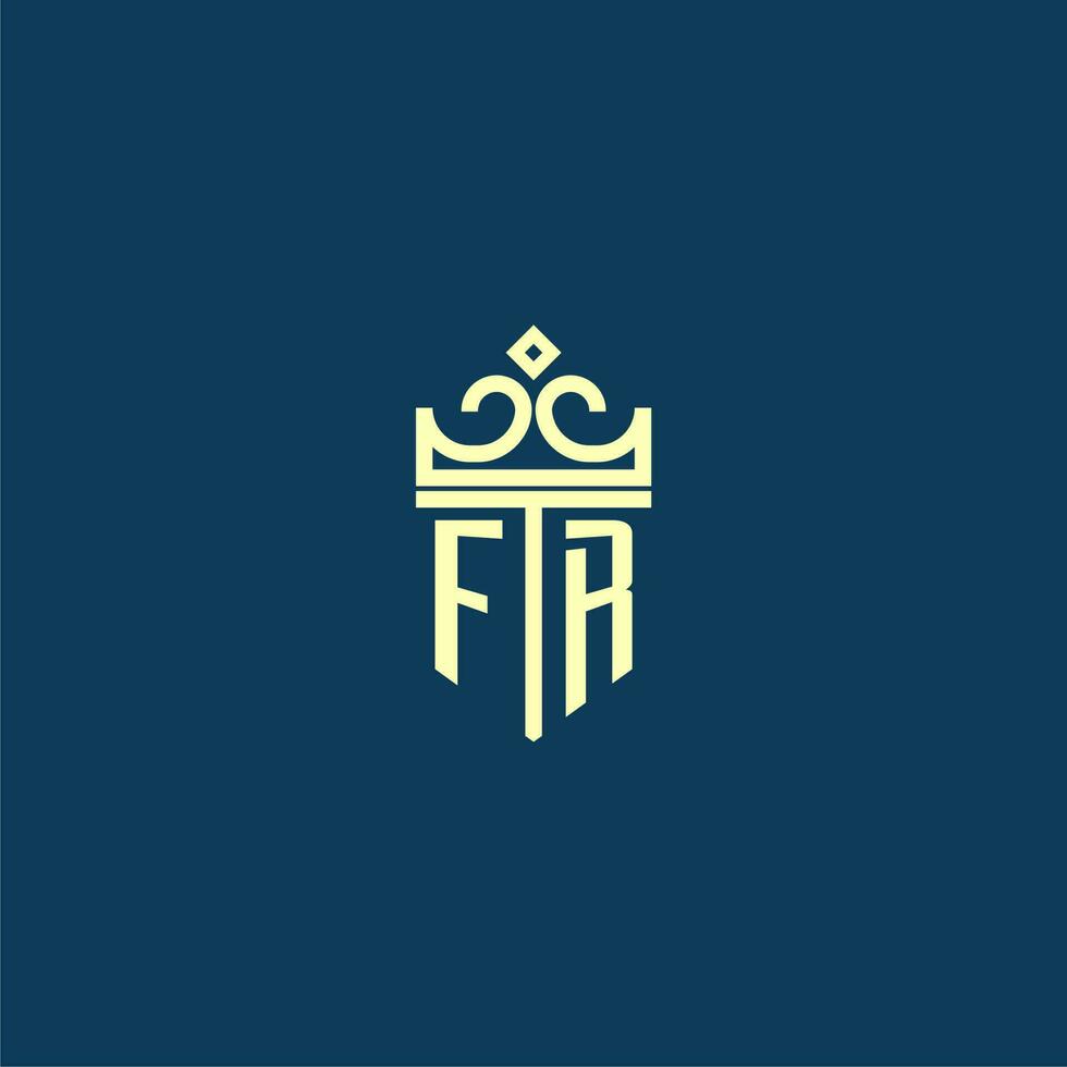 FR initial monogram shield logo design for crown vector image