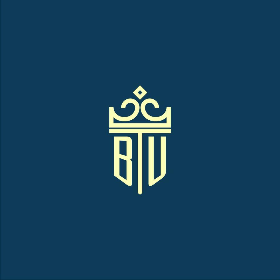 BU initial monogram shield logo design for crown vector image