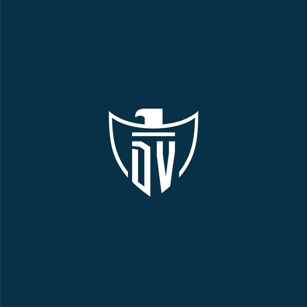 DV initial monogram logo for shield with eagle image vector design