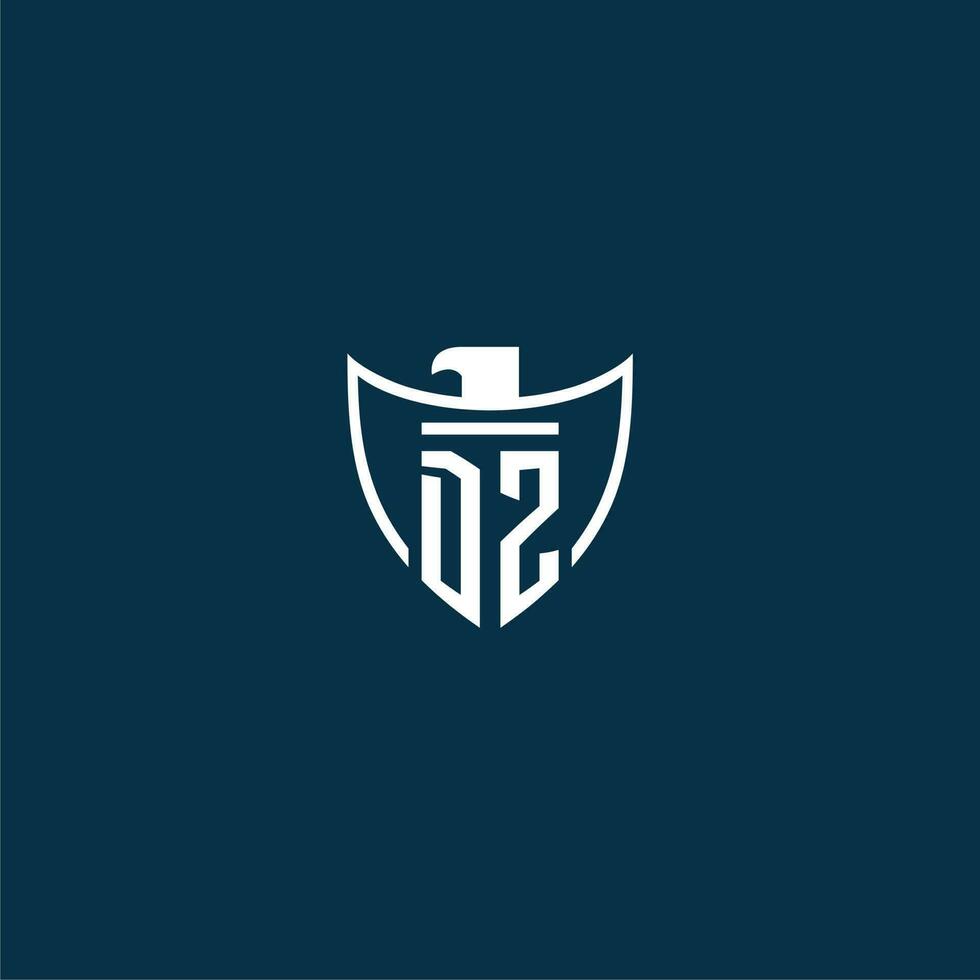 DZ initial monogram logo for shield with eagle image vector design